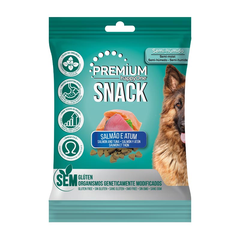 Напівввологі ласощі для собак happyOne Premium Dog Snack Salmon and Tuna
