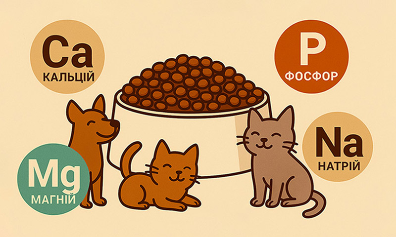 корисні мінерали в кормі собак та котів